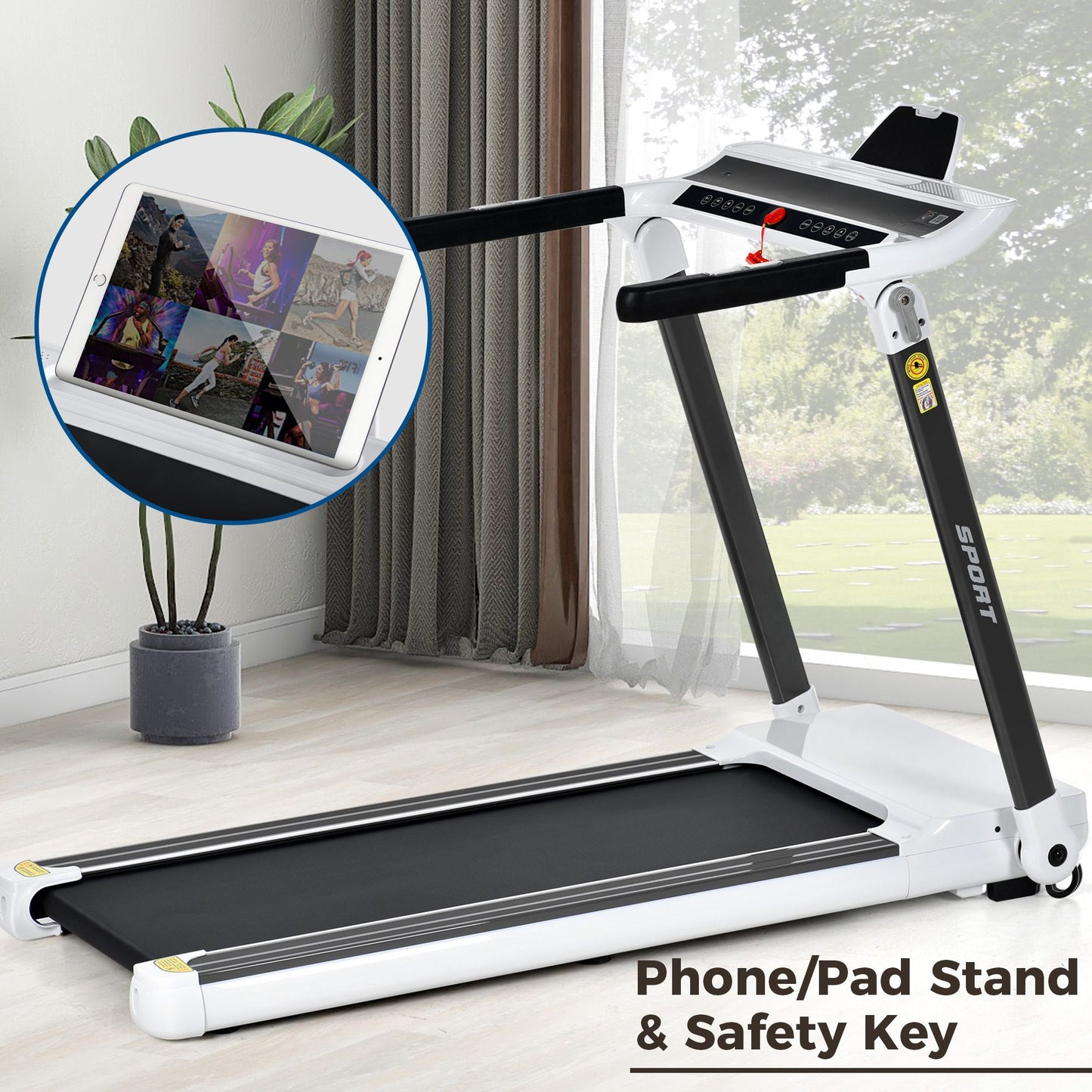 Portable Compact Treadmill;Electric Motorized 3.5HP;14KM/H;Medium Running Machine Motorised Gym 330lbs;Foldable for Home Gym Fitness Workout Jogging Walking;Bluetooth Speaker APP FITIME