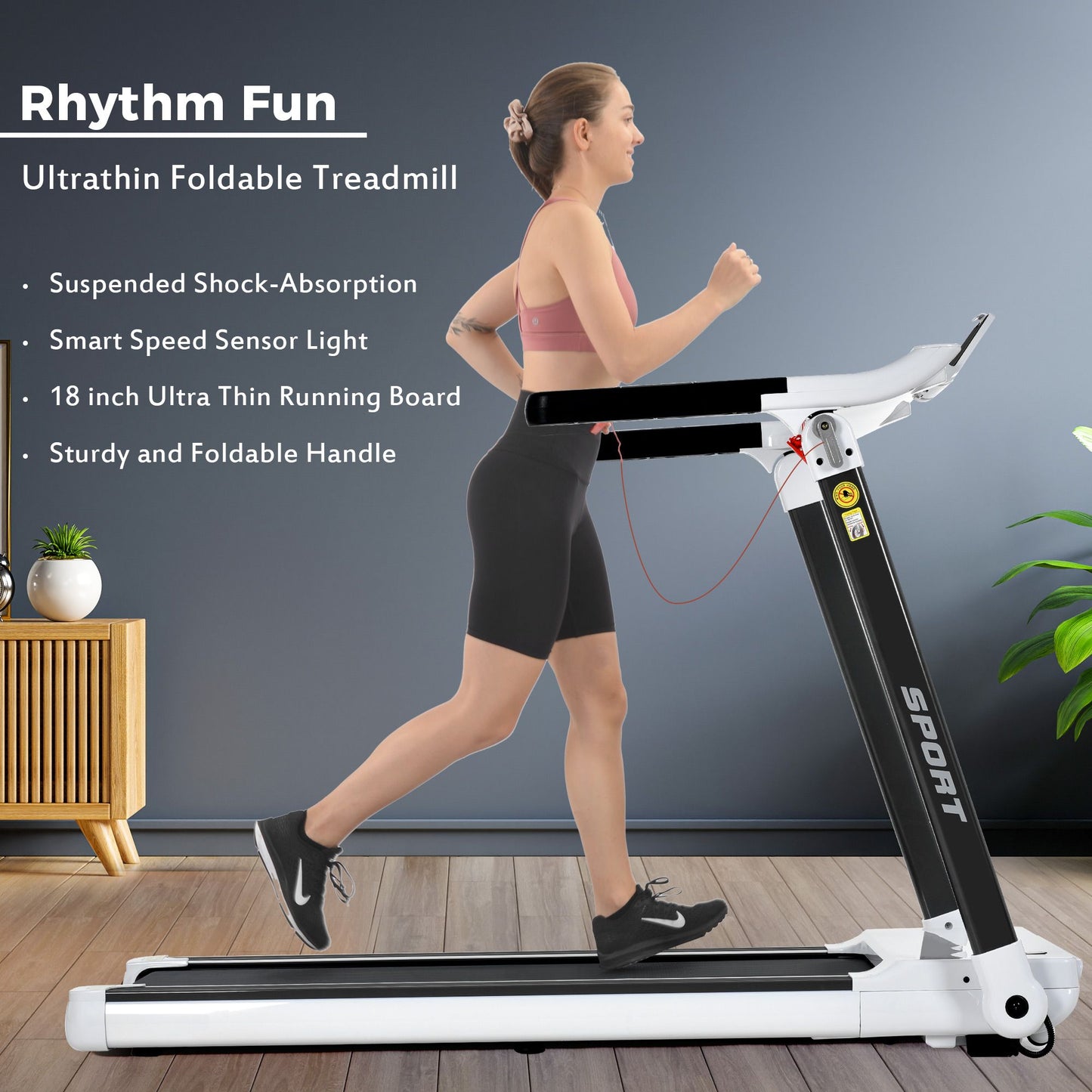 Portable Compact Treadmill;Electric Motorized 3.5HP;14KM/H;Medium Running Machine Motorised Gym 330lbs;Foldable for Home Gym Fitness Workout Jogging Walking;Bluetooth Speaker APP FITIME