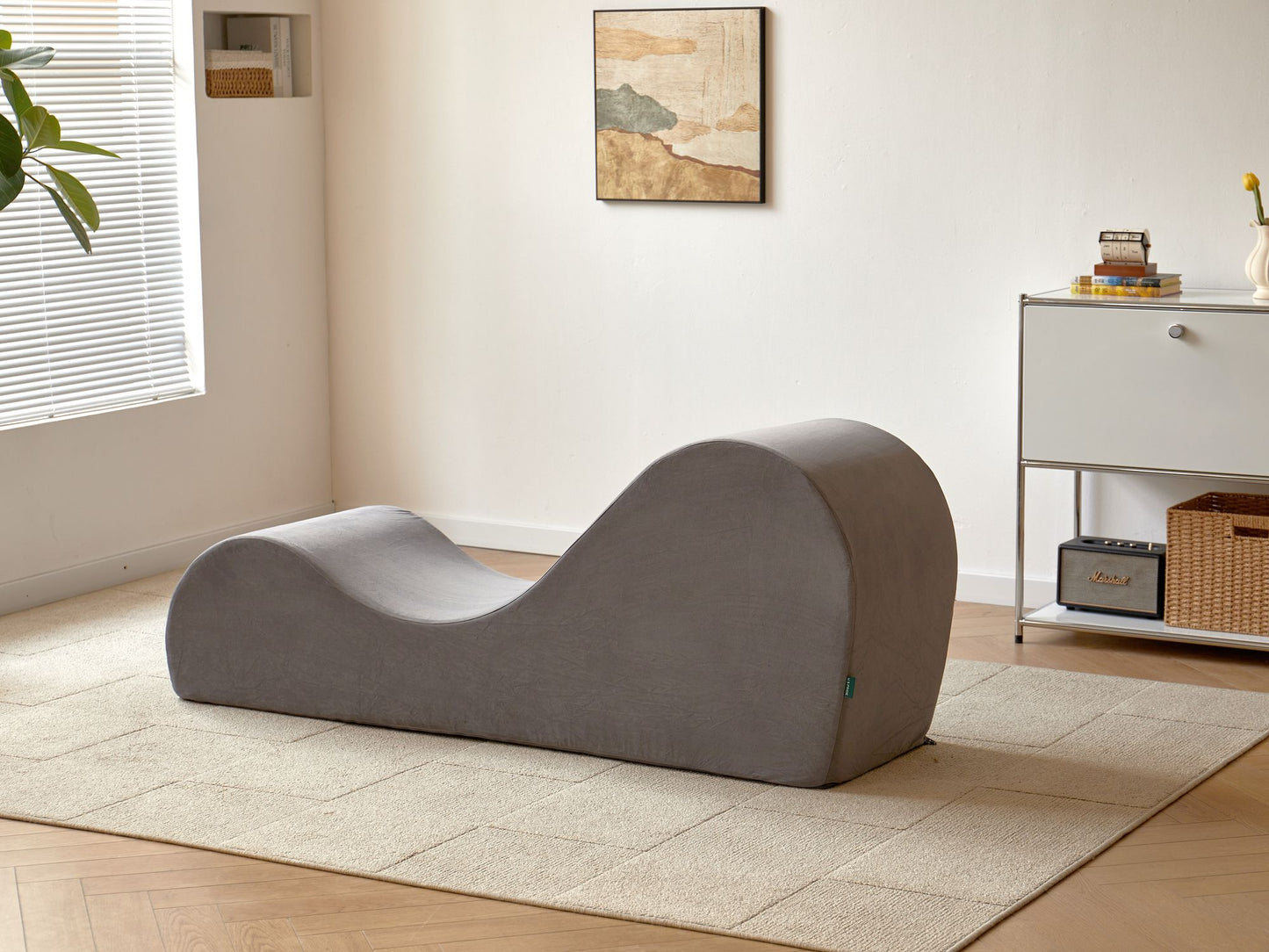 Solace Yoga Chaise Lounge Chair for Stretching, Relaxation & Exercise, Ergonomic Design with Soft Yet Firm High-Density Foam Core, Removable Machine-Washable Cover, Grey