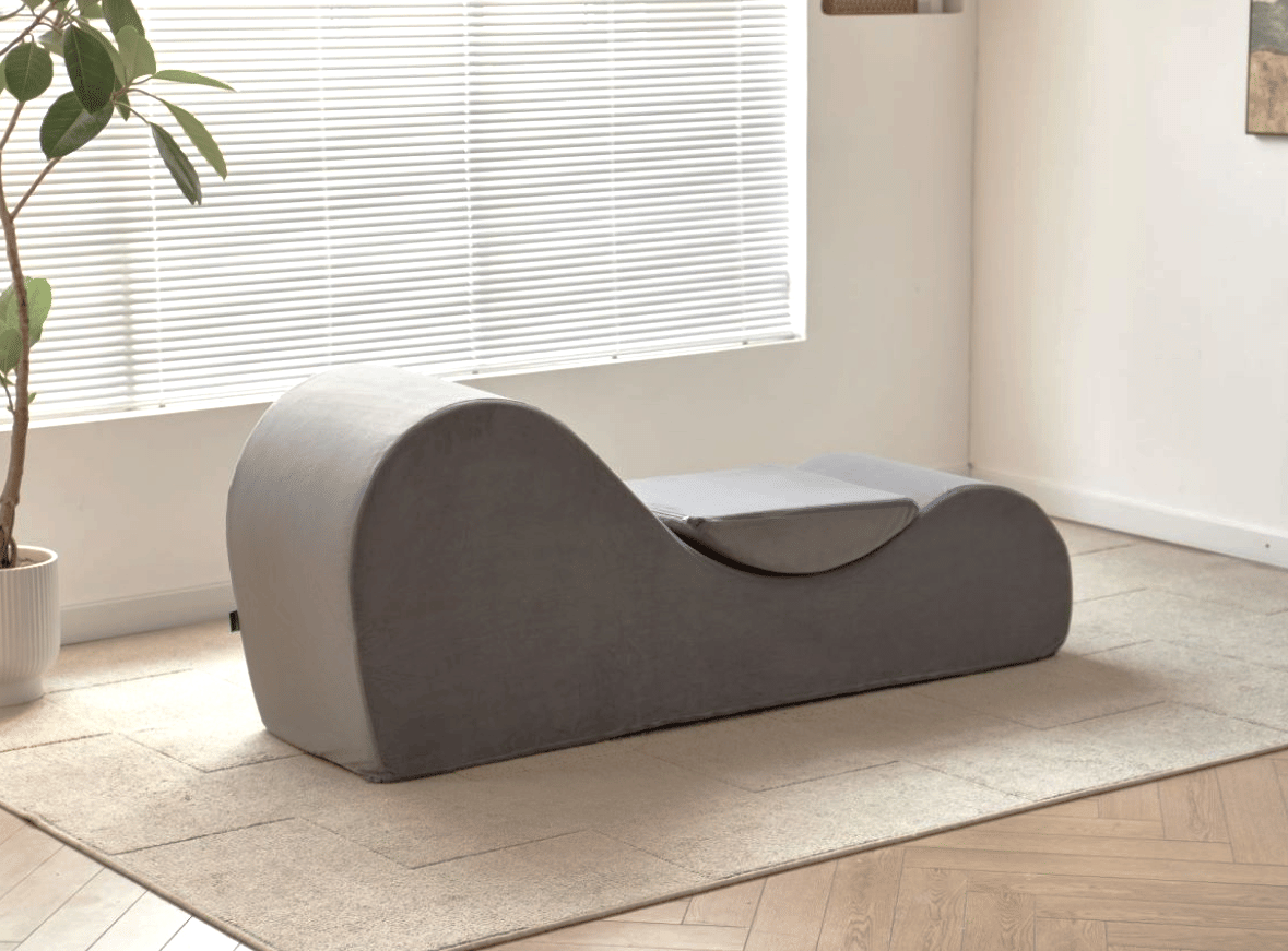 Solace Yoga Chaise Lounge Chair for Stretching, Relaxation & Exercise, Ergonomic Design with Soft Yet Firm High-Density Foam Core, Removable Machine-Washable Cover, Grey