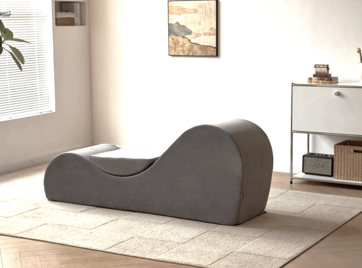 Solace Yoga Chaise Lounge Chair for Stretching, Relaxation & Exercise, Ergonomic Design with Soft Yet Firm High-Density Foam Core, Removable Machine-Washable Cover, Grey